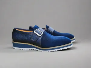 Suede Buckle Monk Strap Shoe
