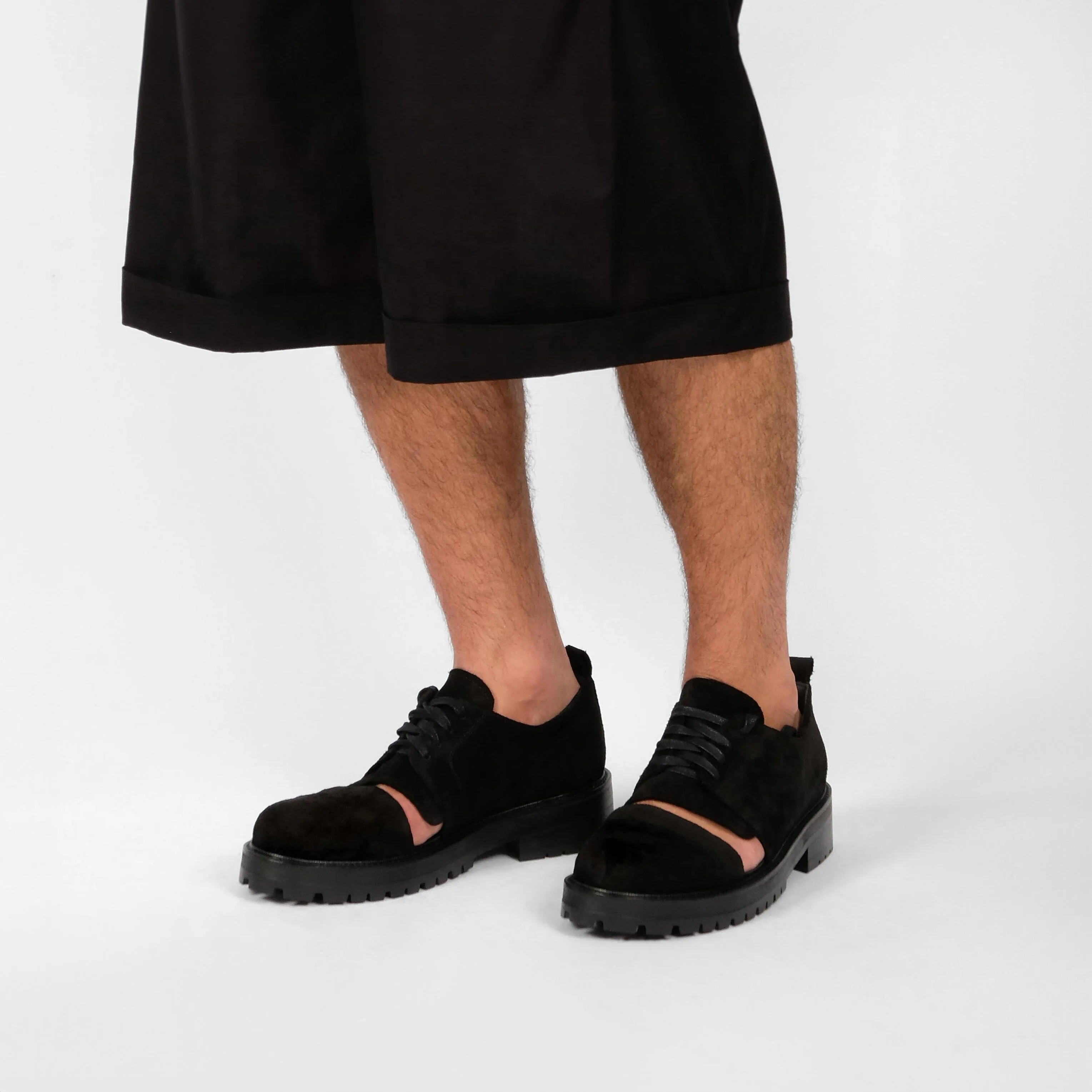 Suede Cut-Out Oxford Shoes