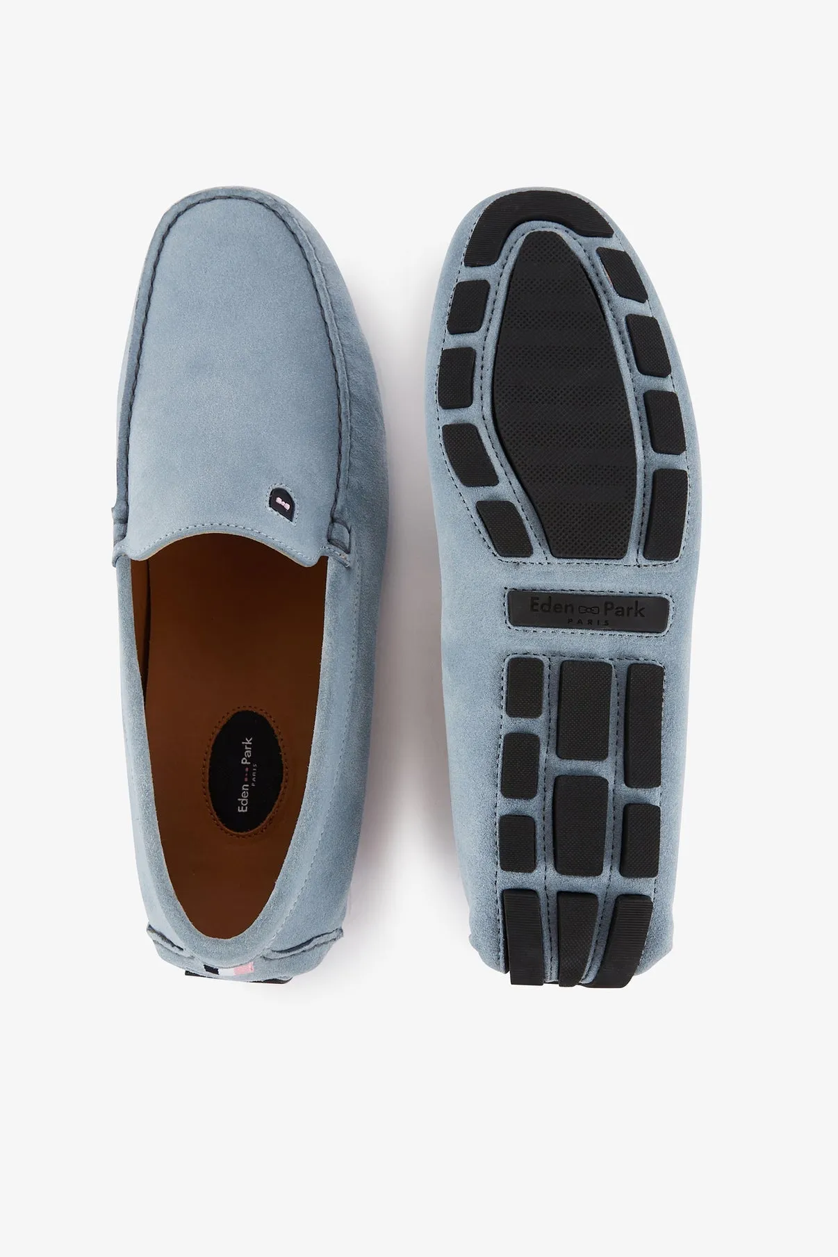 Suede Leather Moccasins in Sky Blue