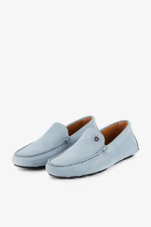 Suede Leather Moccasins in Sky Blue