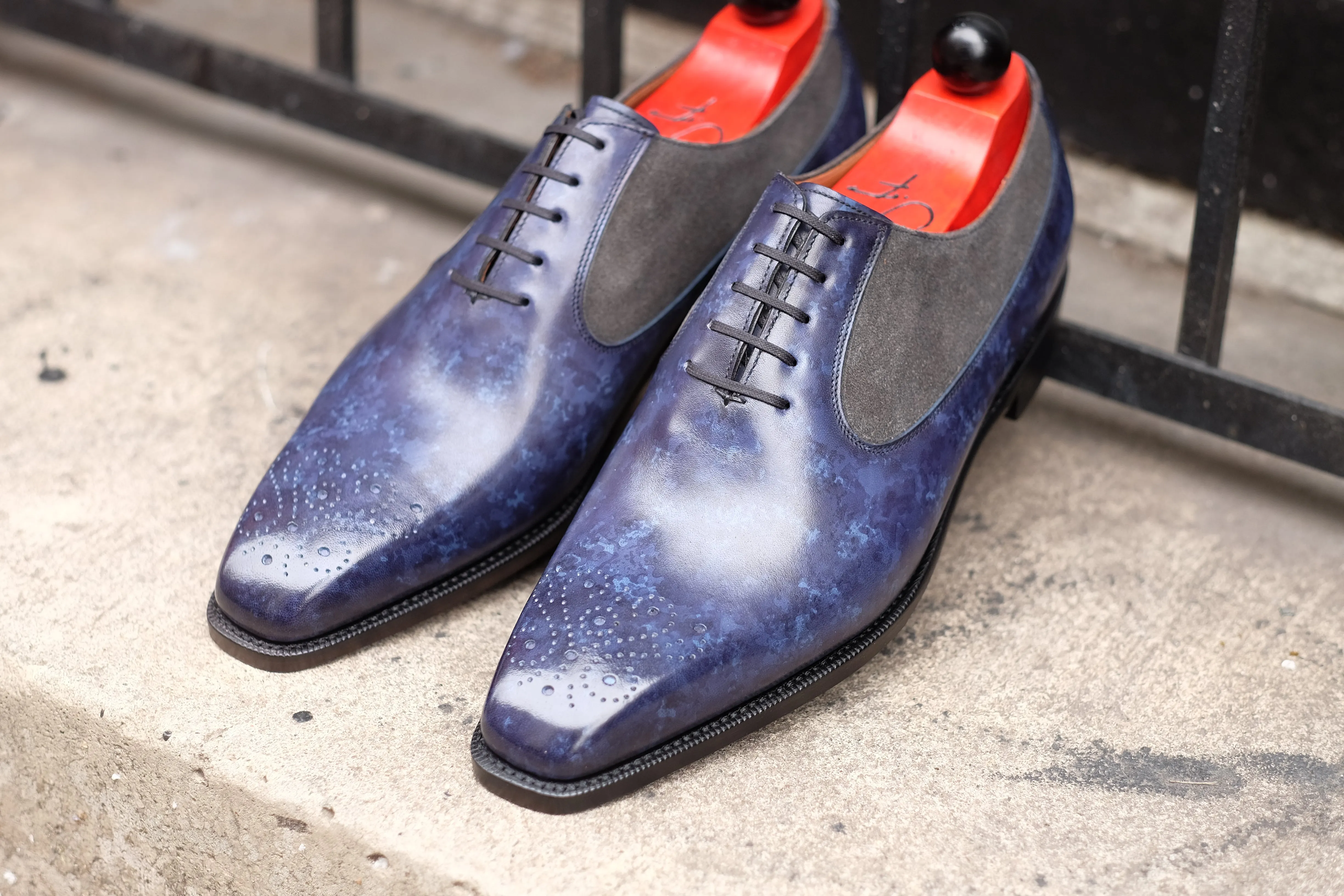 Tacoma - MTO - Navy Marble Patina/Mid Grey Suede - LPB Last - Single Leather Sole