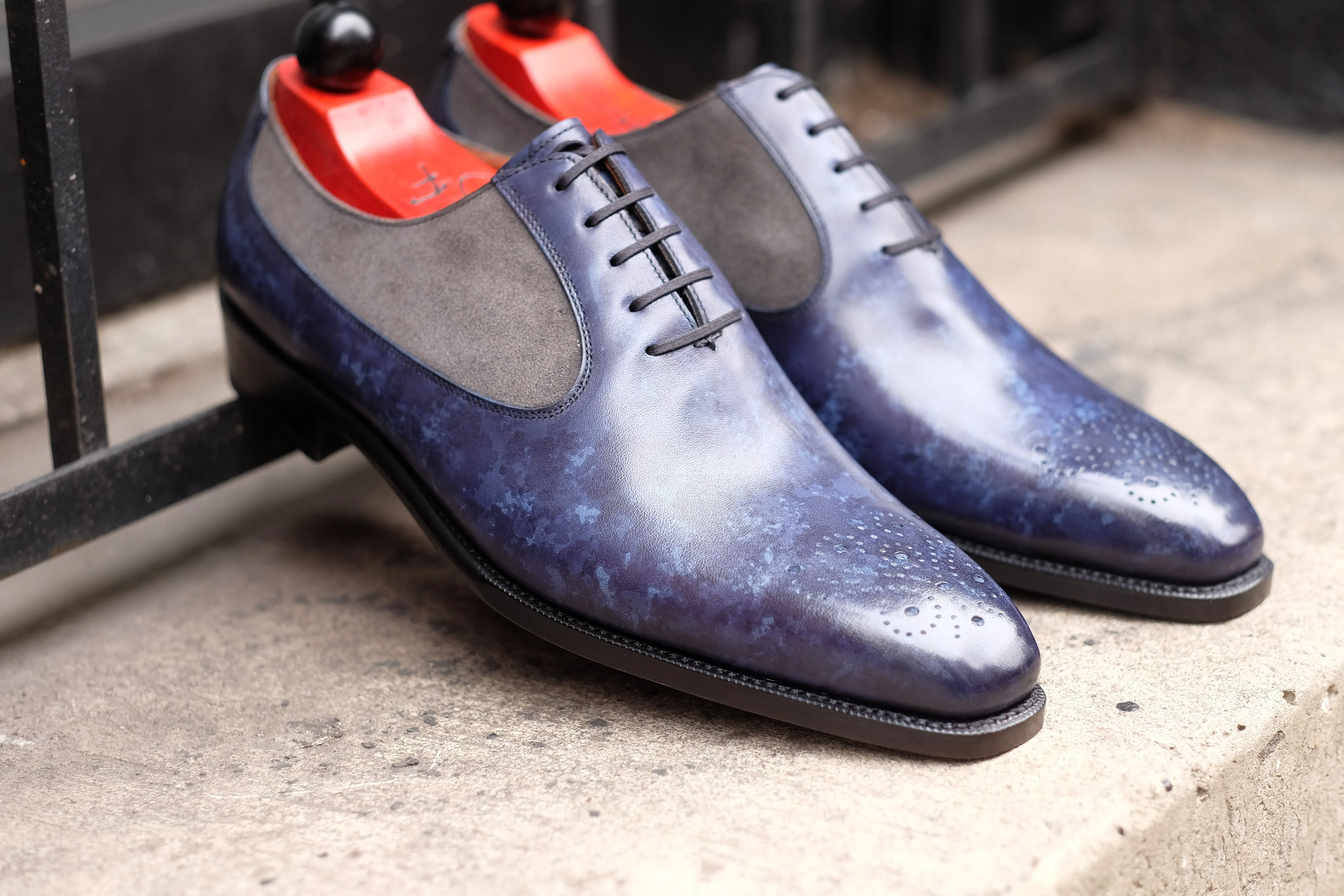 Tacoma - MTO - Navy Marble Patina/Mid Grey Suede - LPB Last - Single Leather Sole