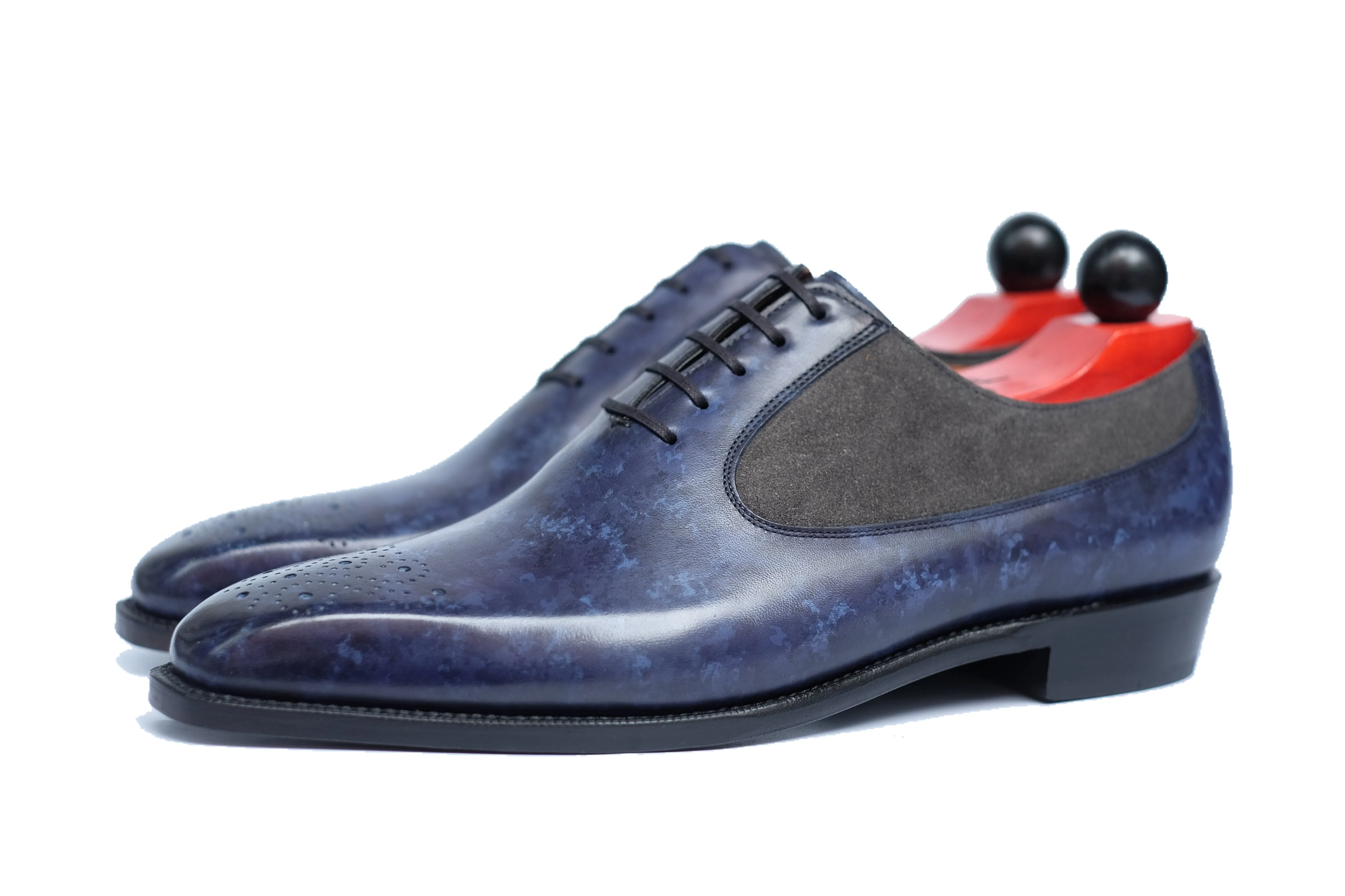 Tacoma - MTO - Navy Marble Patina/Mid Grey Suede - LPB Last - Single Leather Sole