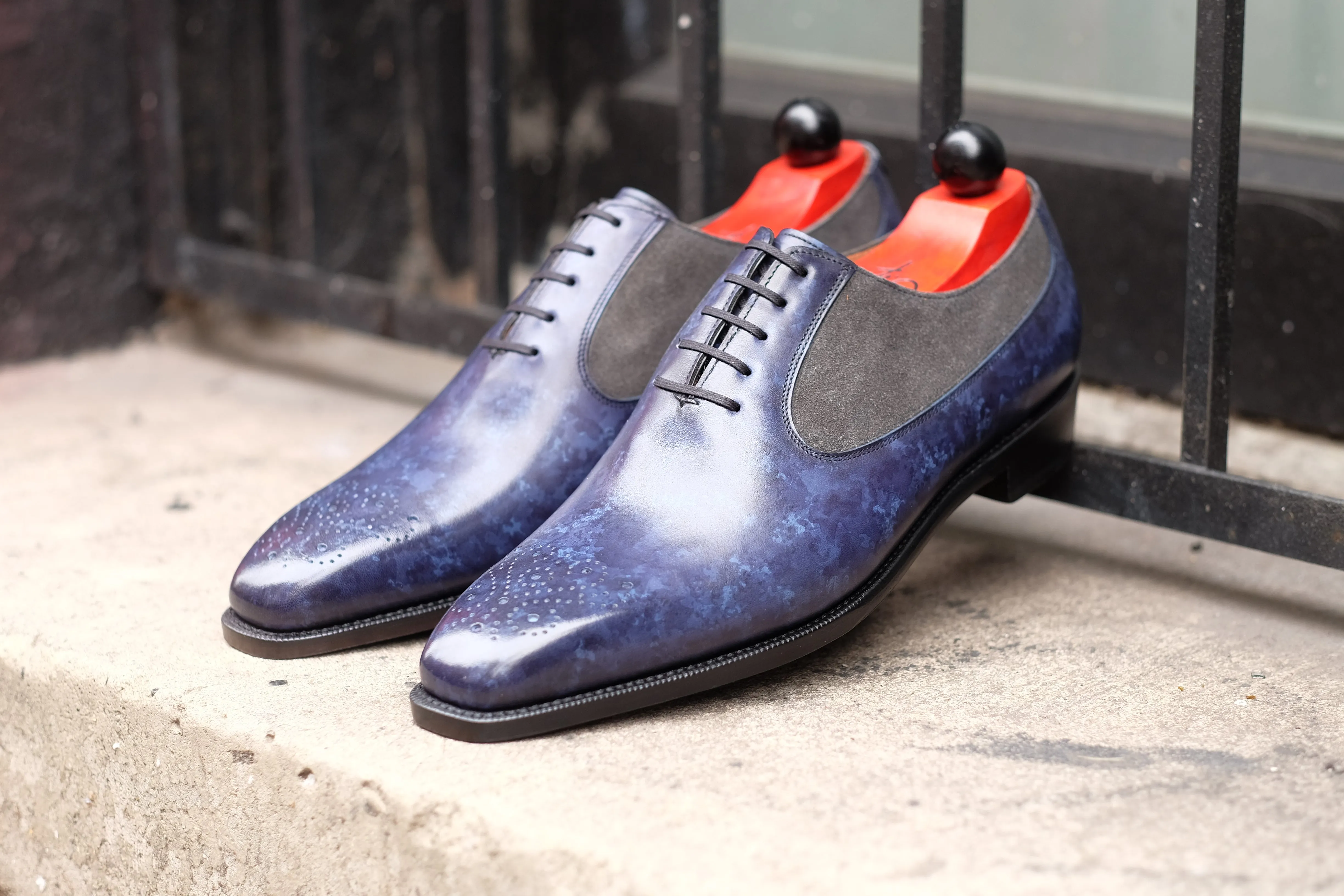 Tacoma - MTO - Navy Marble Patina/Mid Grey Suede - LPB Last - Single Leather Sole