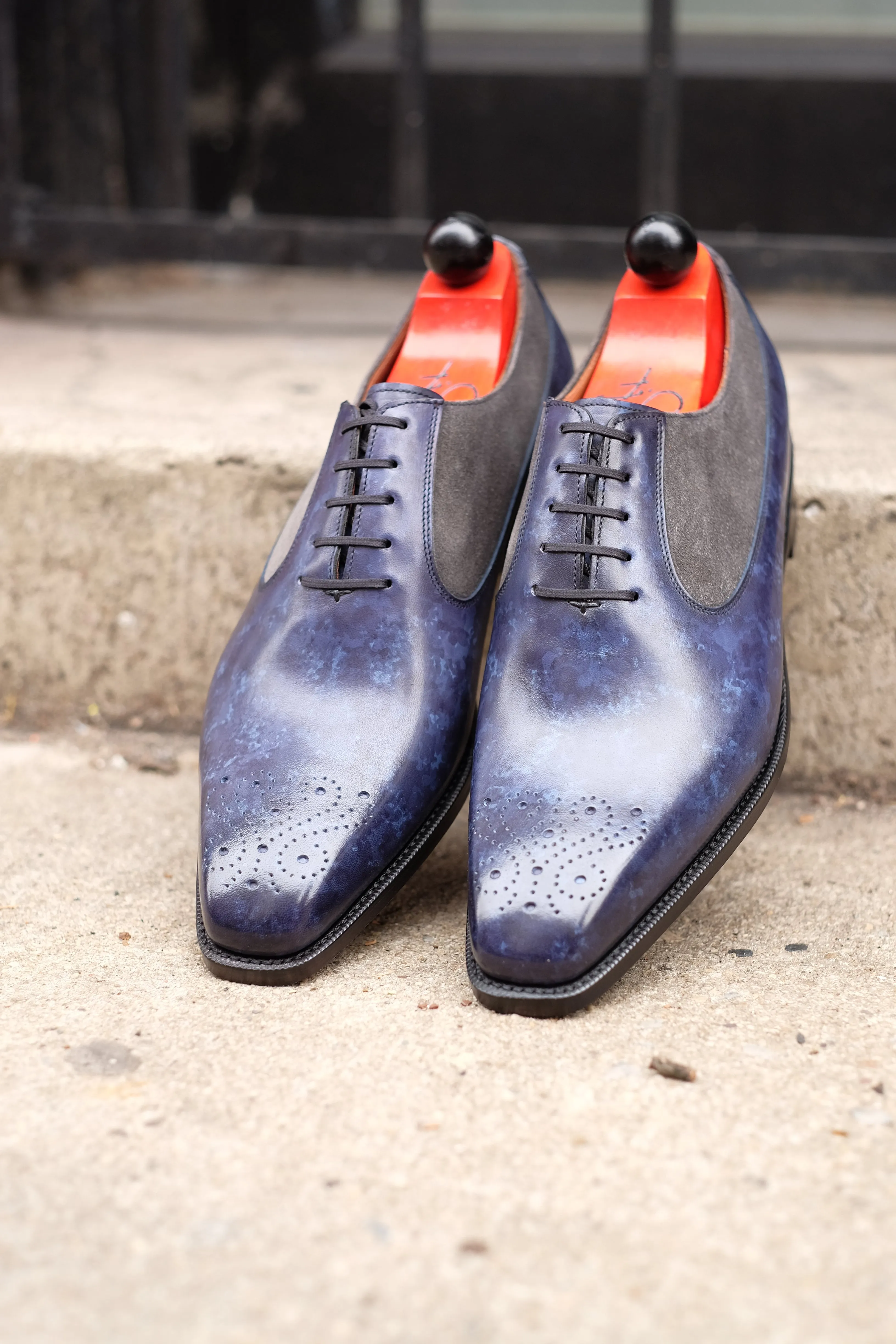Tacoma - MTO - Navy Marble Patina/Mid Grey Suede - LPB Last - Single Leather Sole