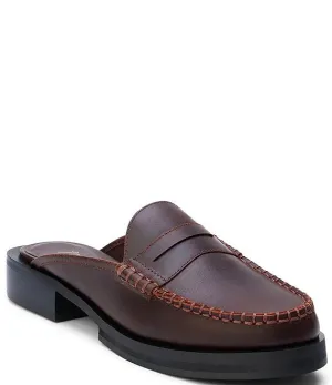 Tasha Leather Penny Loafer Platform Mules