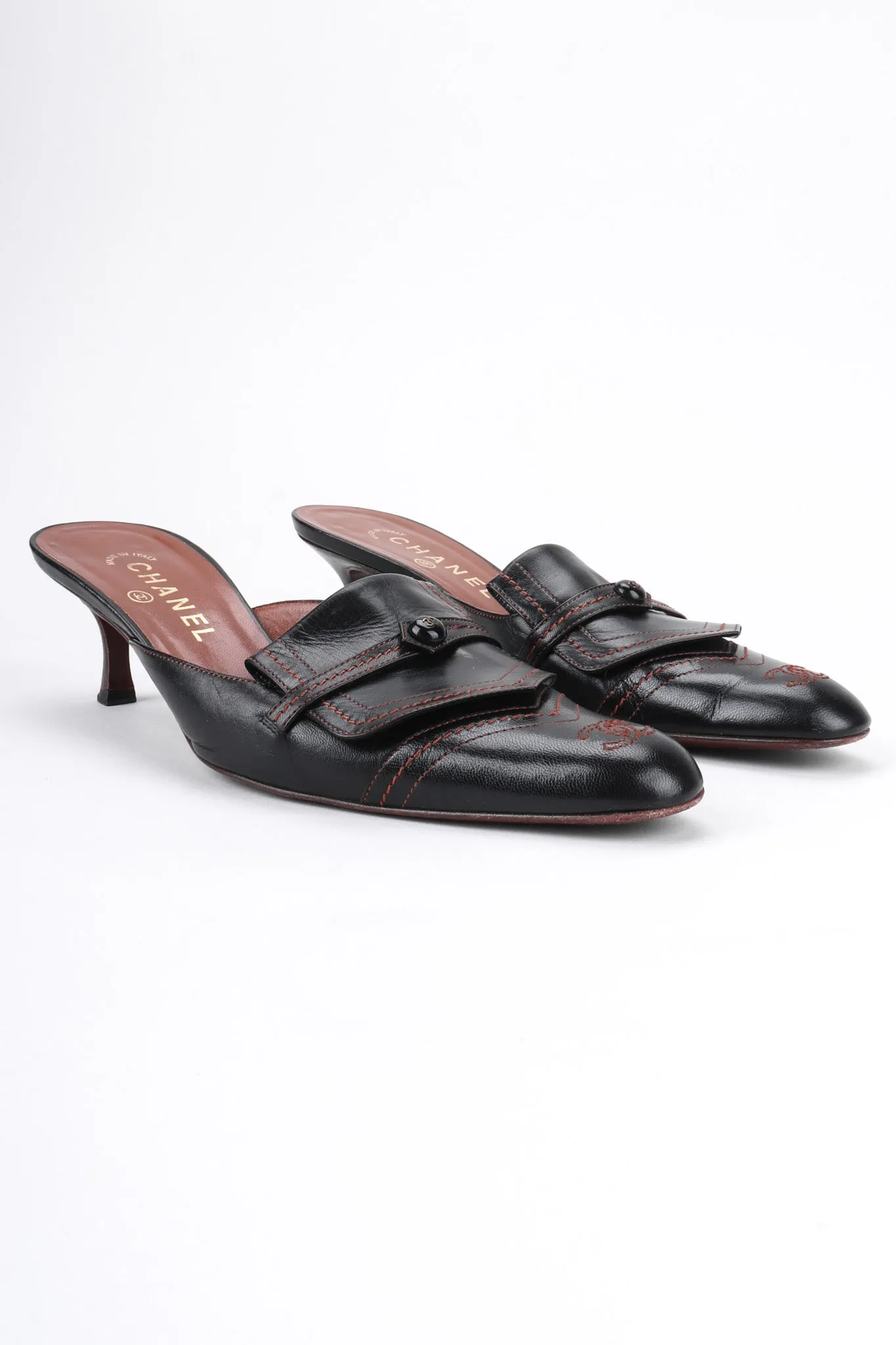 Topstitched Loafer Mules