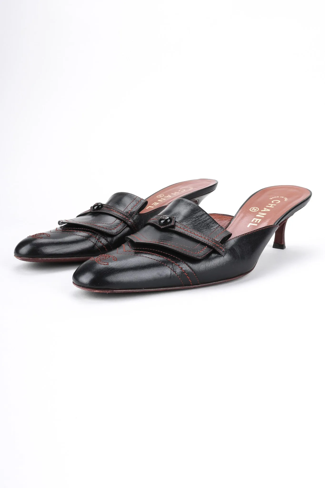 Topstitched Loafer Mules