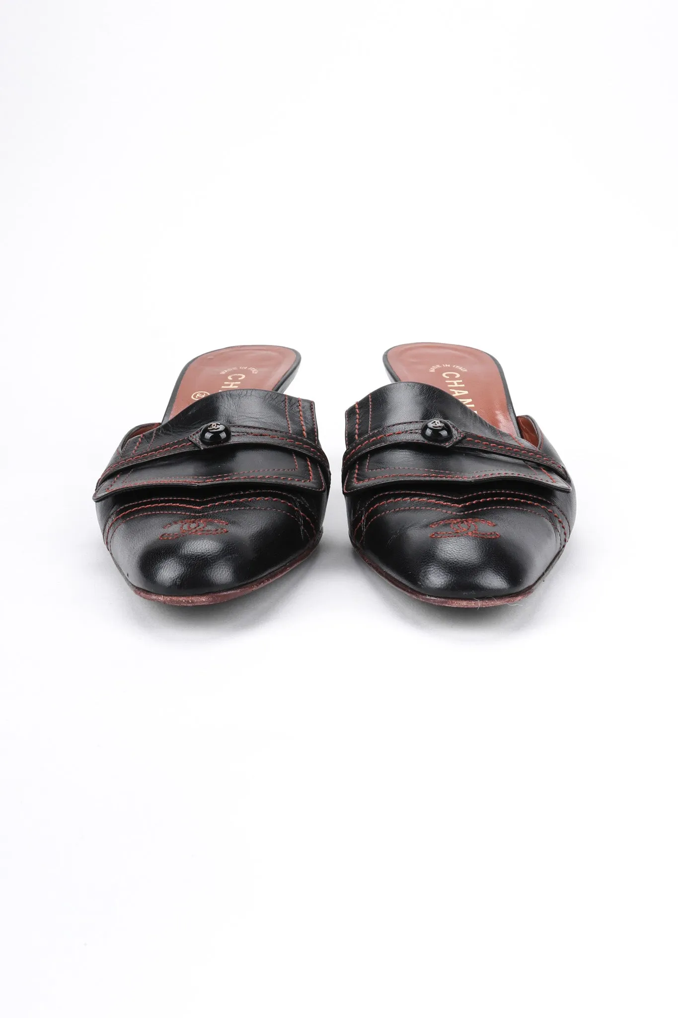 Topstitched Loafer Mules