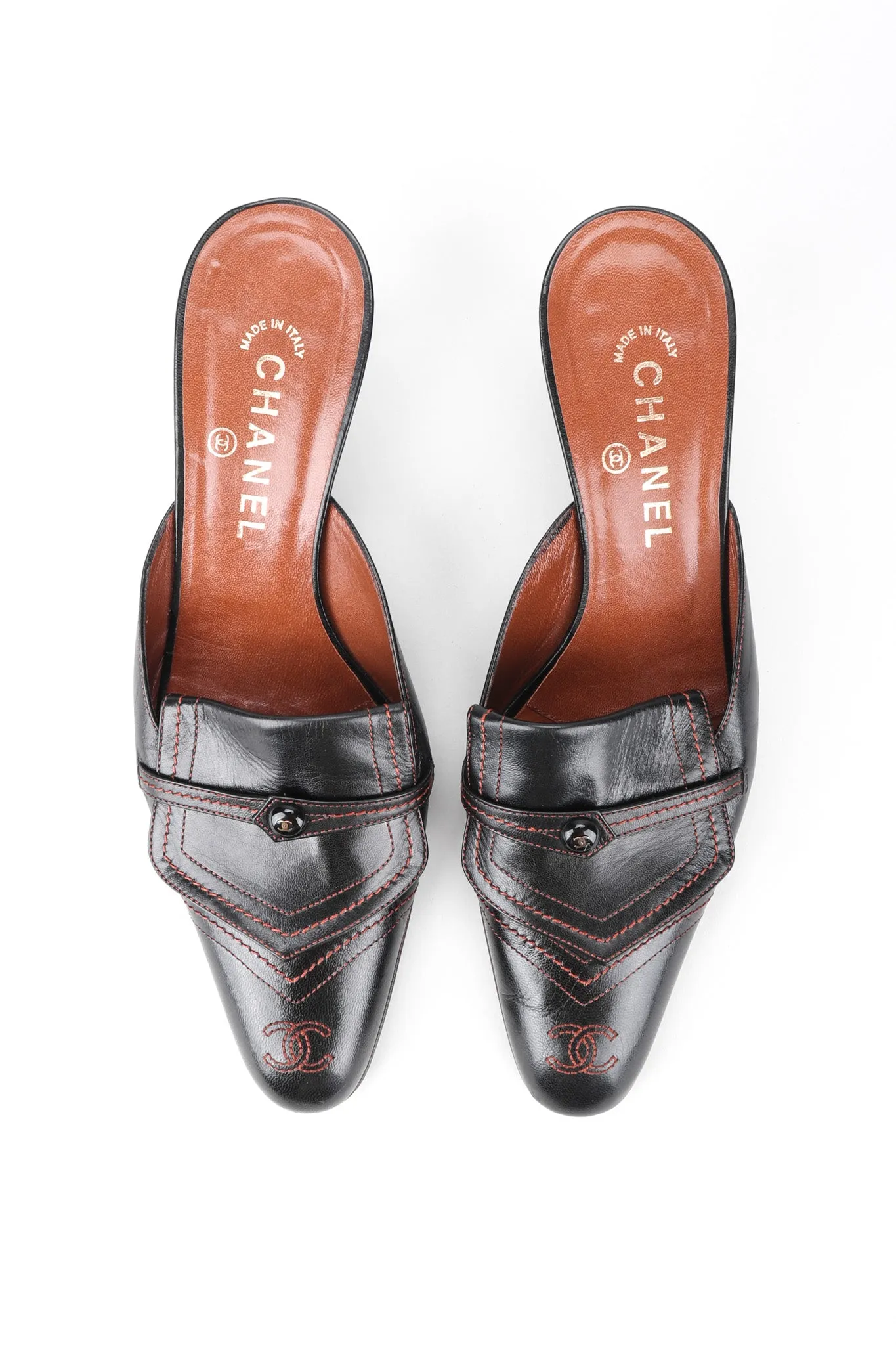 Topstitched Loafer Mules