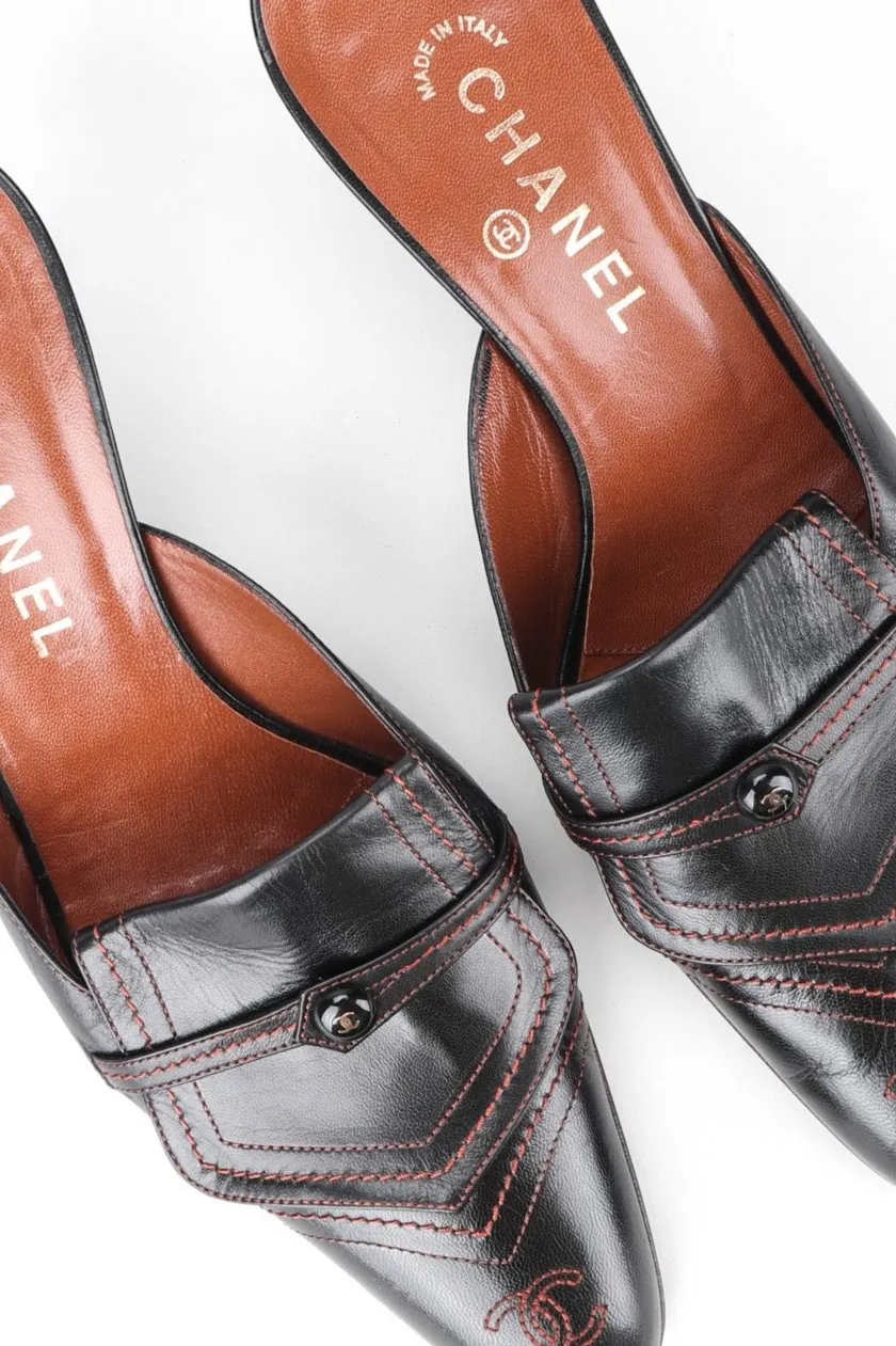 Topstitched Loafer Mules