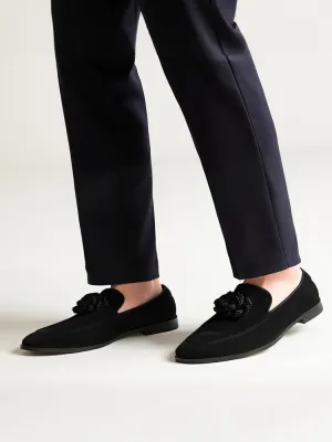 Two-color imported nubuck leather men's floral decorative slip-on loafers European and American party and banquet trendy shoes
