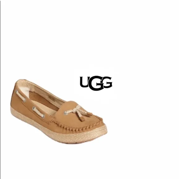UGG Chivon espadrille moccasin shoe leather loafer tan brown sheepskin Sz 8