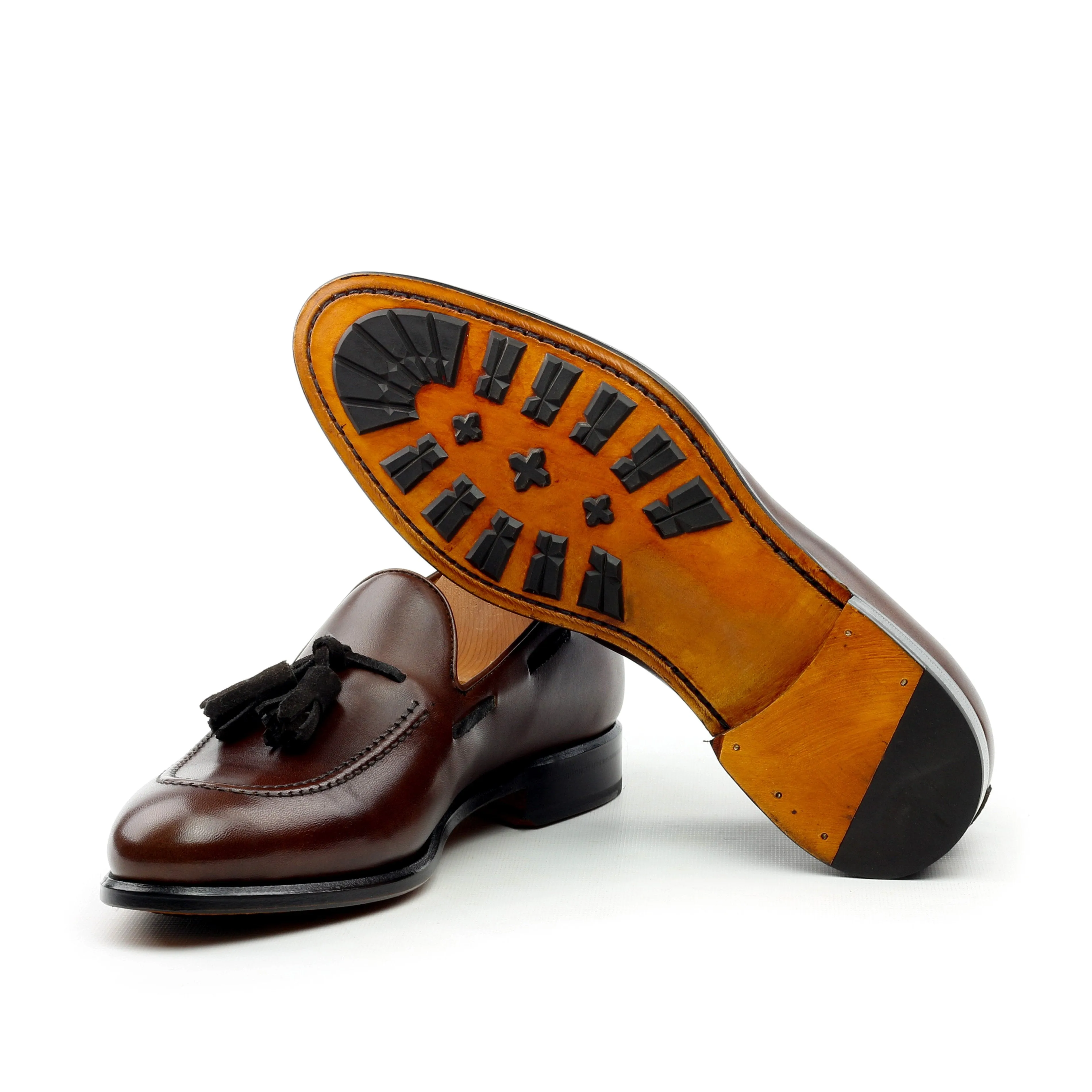 Unique Handcrafted Dark Brown Slip-on Loafer w/ Suede Tassles