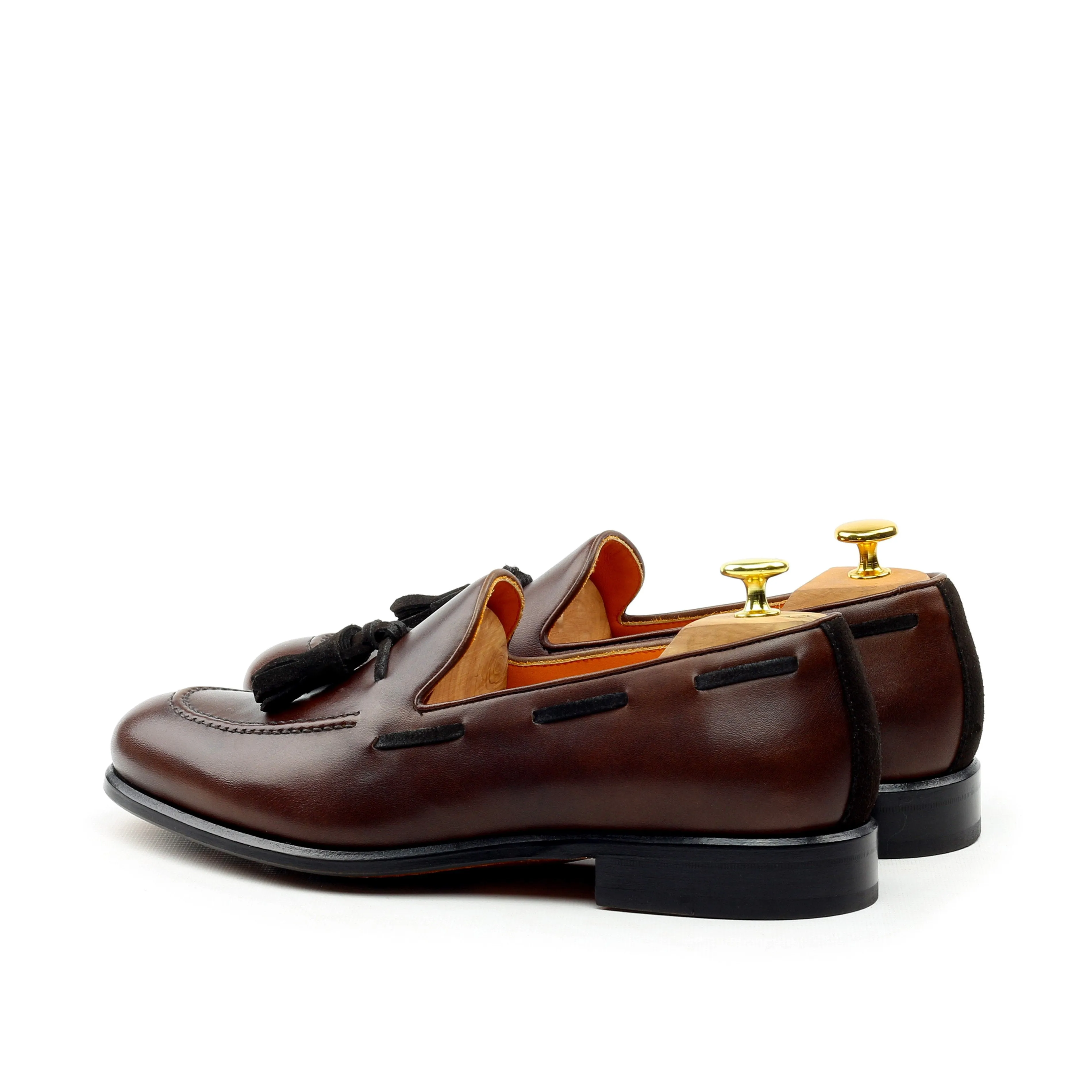 Unique Handcrafted Dark Brown Slip-on Loafer w/ Suede Tassles