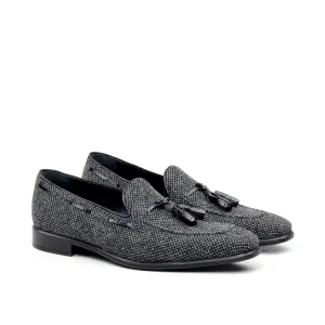 Unique Handcrafted Flannel Dark Grey Slip on Loafer w/ Tassles