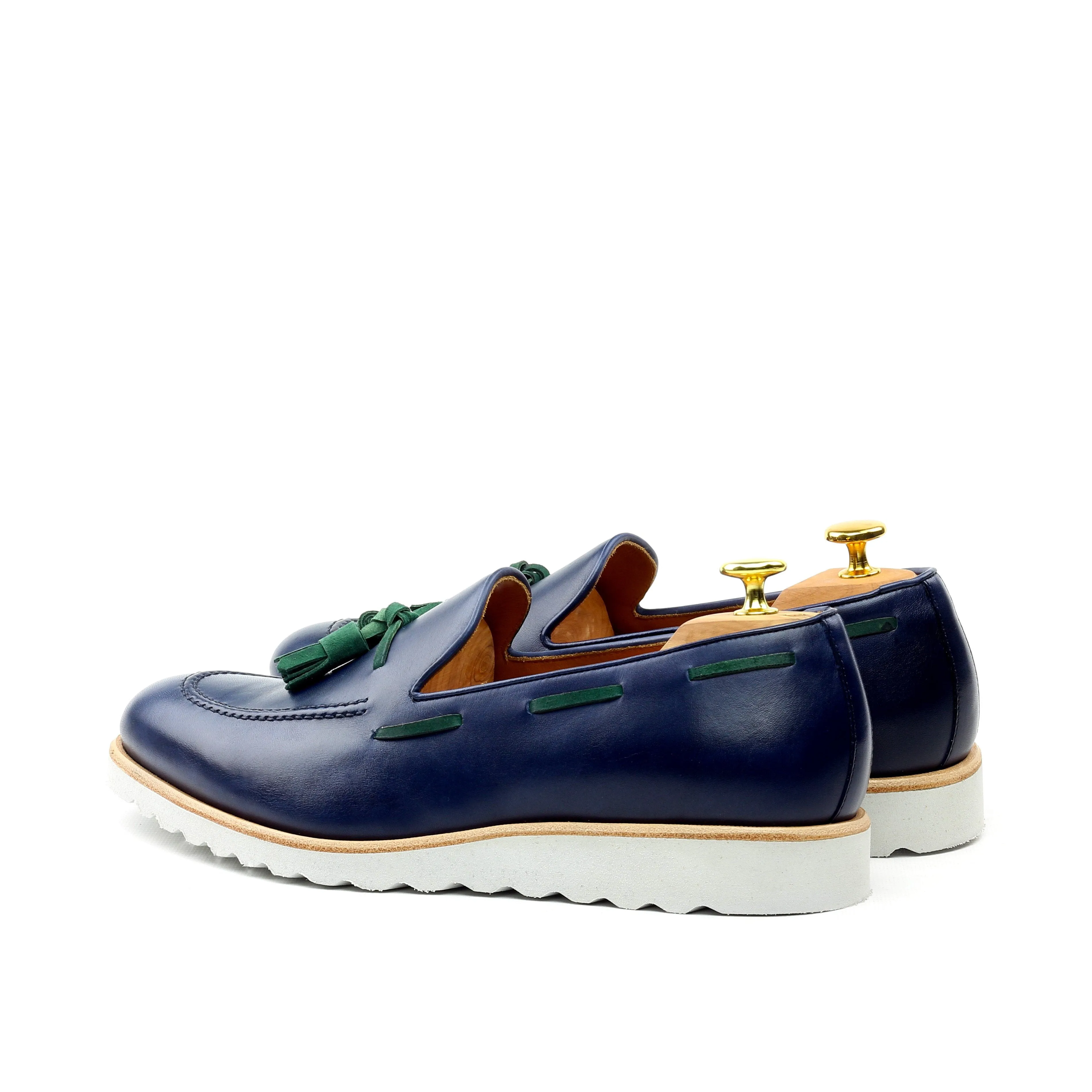 Unique Handcrafted Navy Blue Box Calf Loafer w/ Sport Wedge Sole