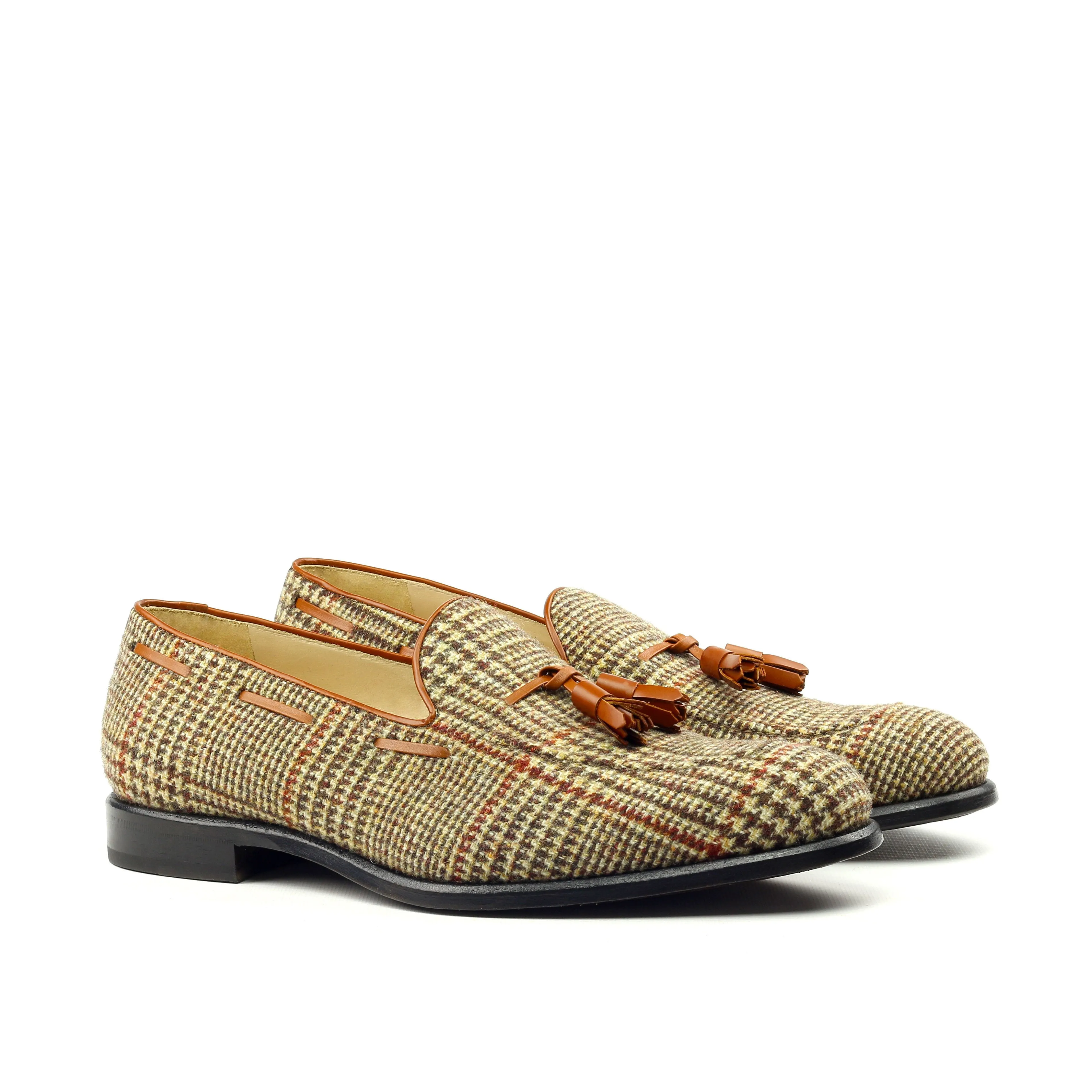 Unique Handcrafted Tweed Sartorial Slip on Loafer w/ Tassles