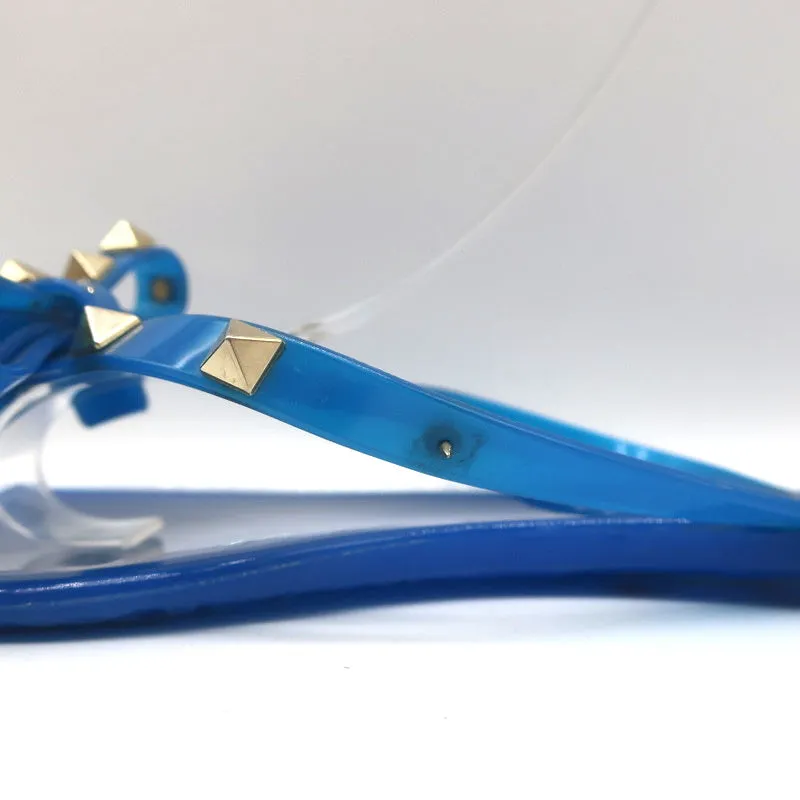 Valentino Rockstud Jelly Bow Thong Sandals Blue Size 40 Flat Flip Flops