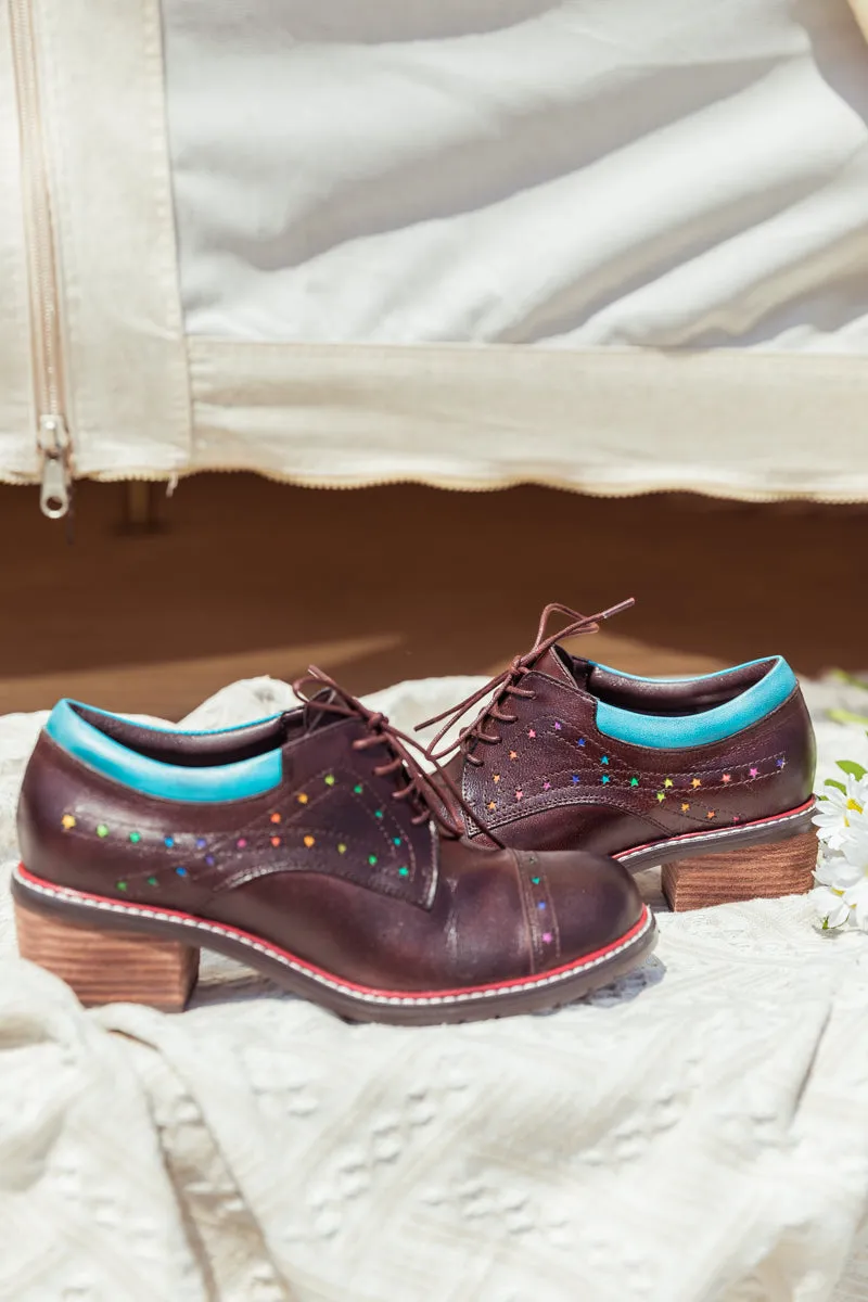 Vicconfy | BROWN STAR EMBOSSED LEATHER BROGUES OXFORD