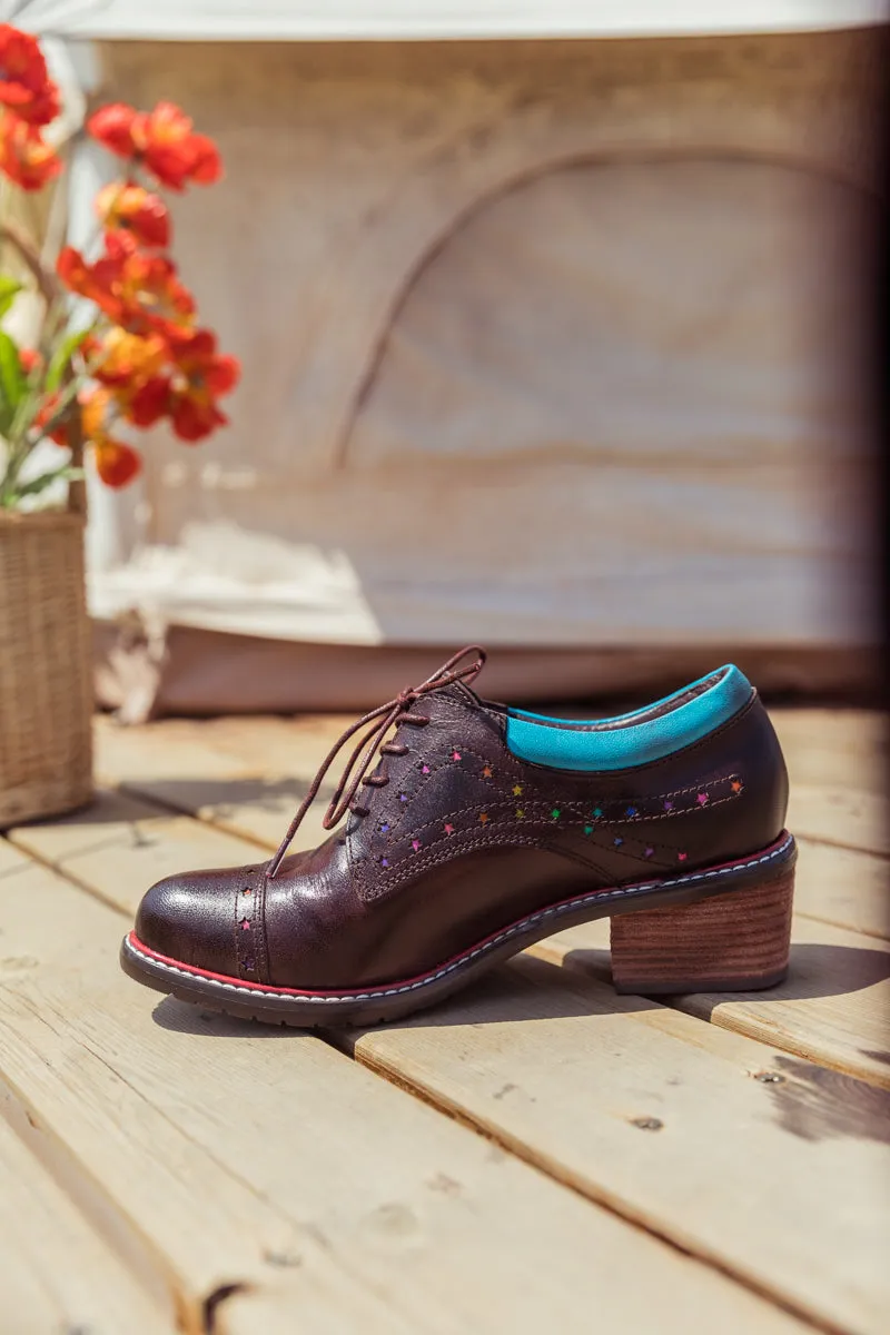 Vicconfy | BROWN STAR EMBOSSED LEATHER BROGUES OXFORD