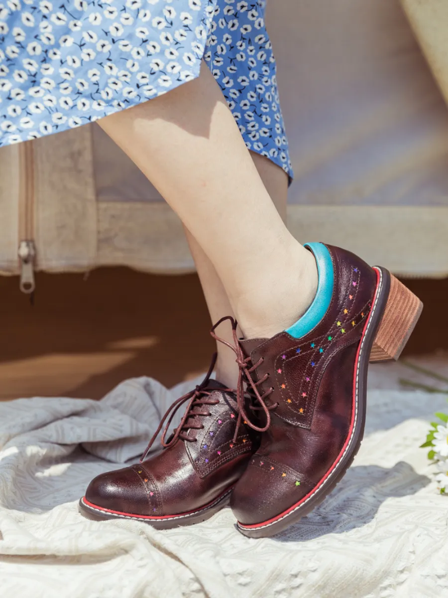Vicconfy | BROWN STAR EMBOSSED LEATHER BROGUES OXFORD