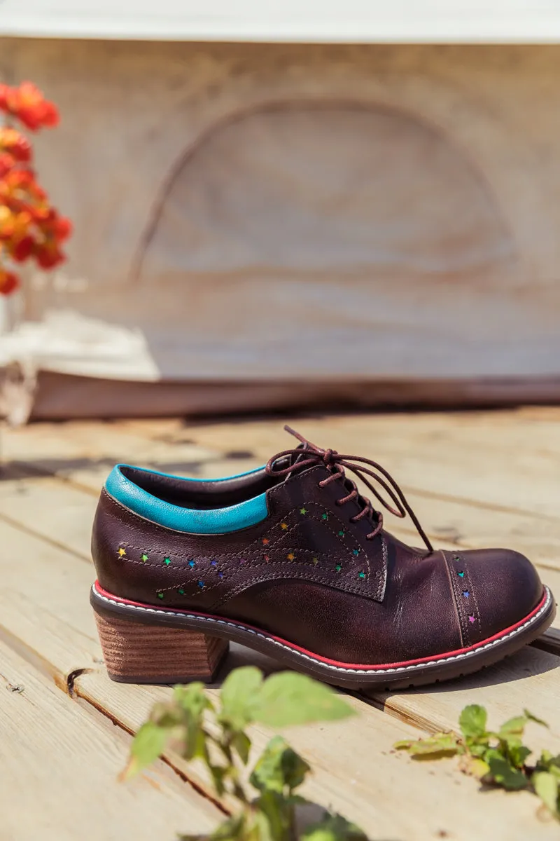 Vicconfy | BROWN STAR EMBOSSED LEATHER BROGUES OXFORD
