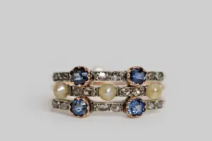 Victorian Sapphire Diamond & Pearl Harem Ring