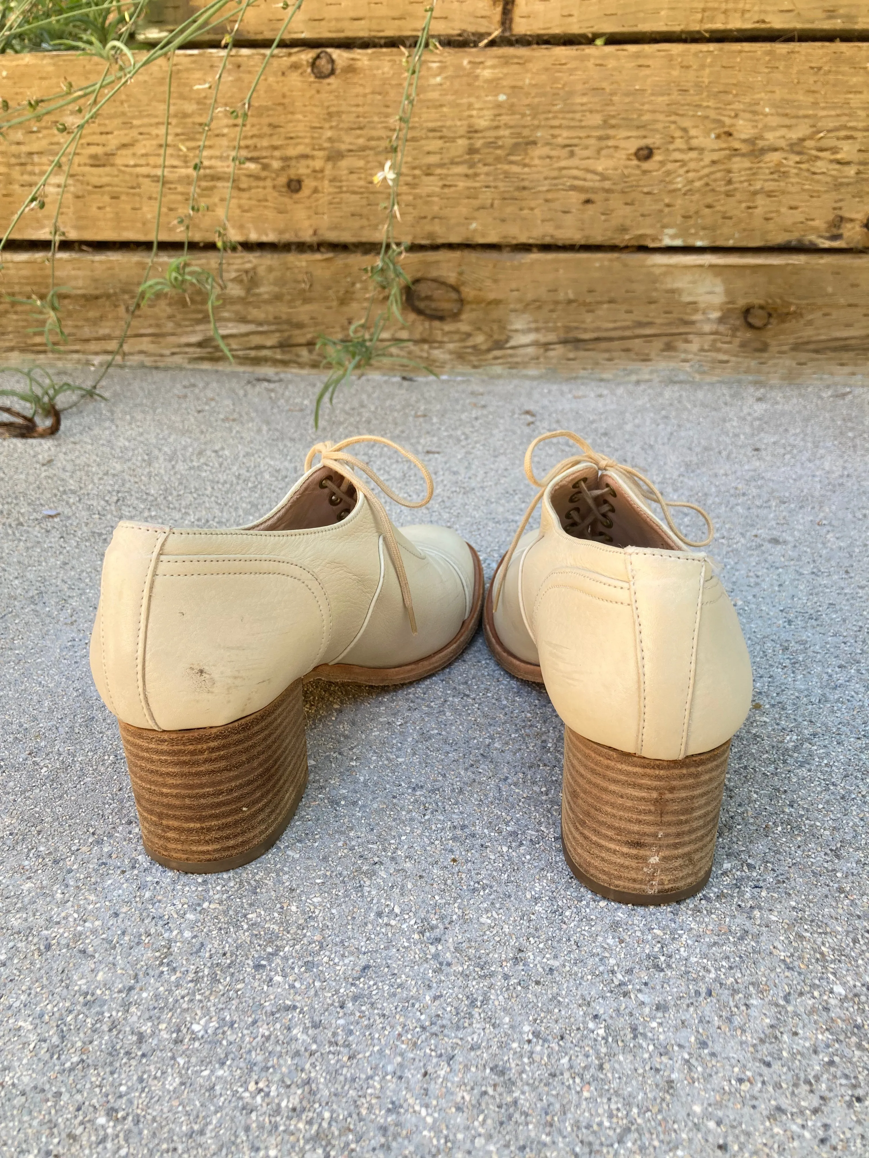 Vintage Robert Clergerie Block Heel Oxfords in Ivory