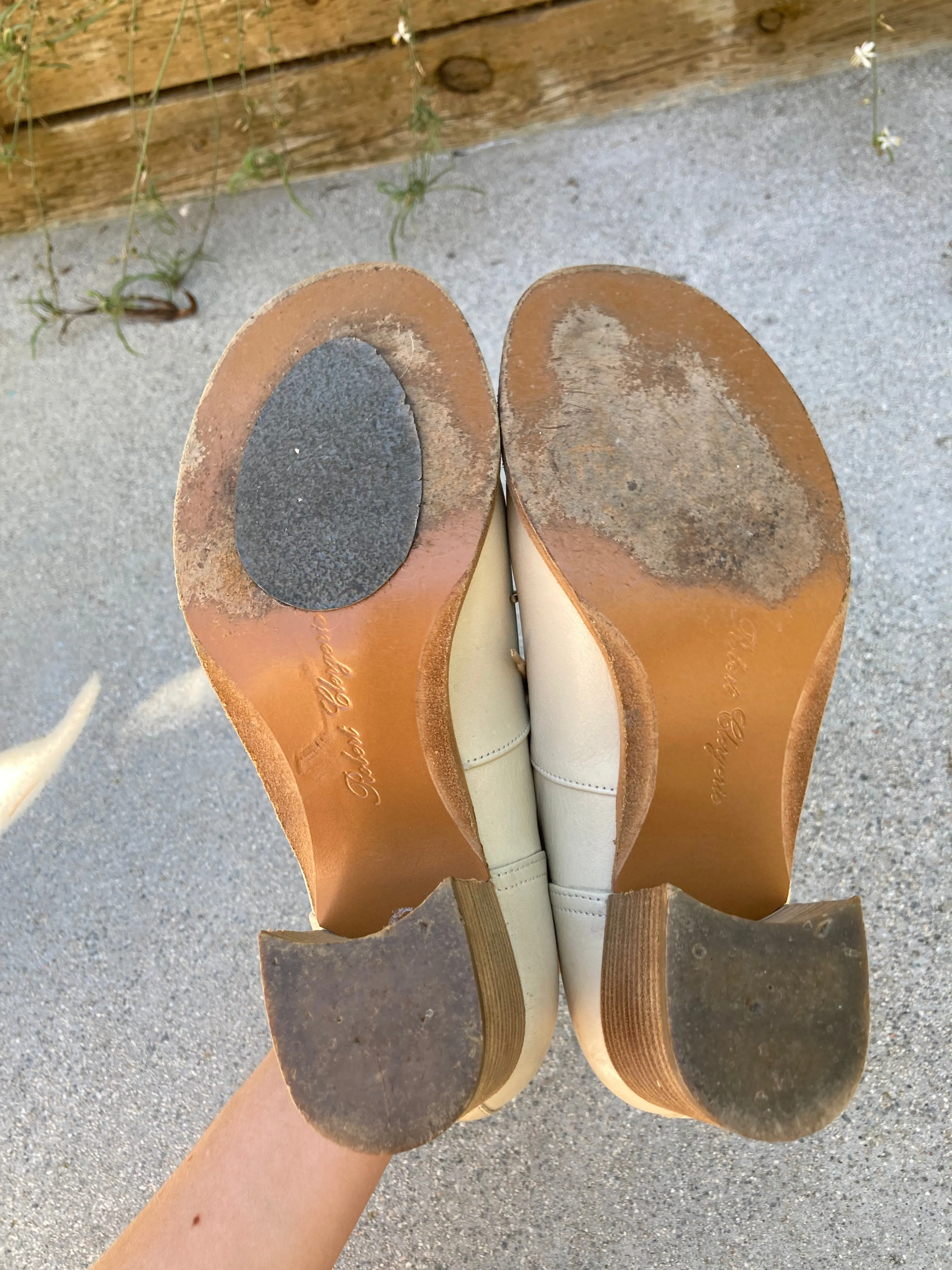 Vintage Robert Clergerie Block Heel Oxfords in Ivory
