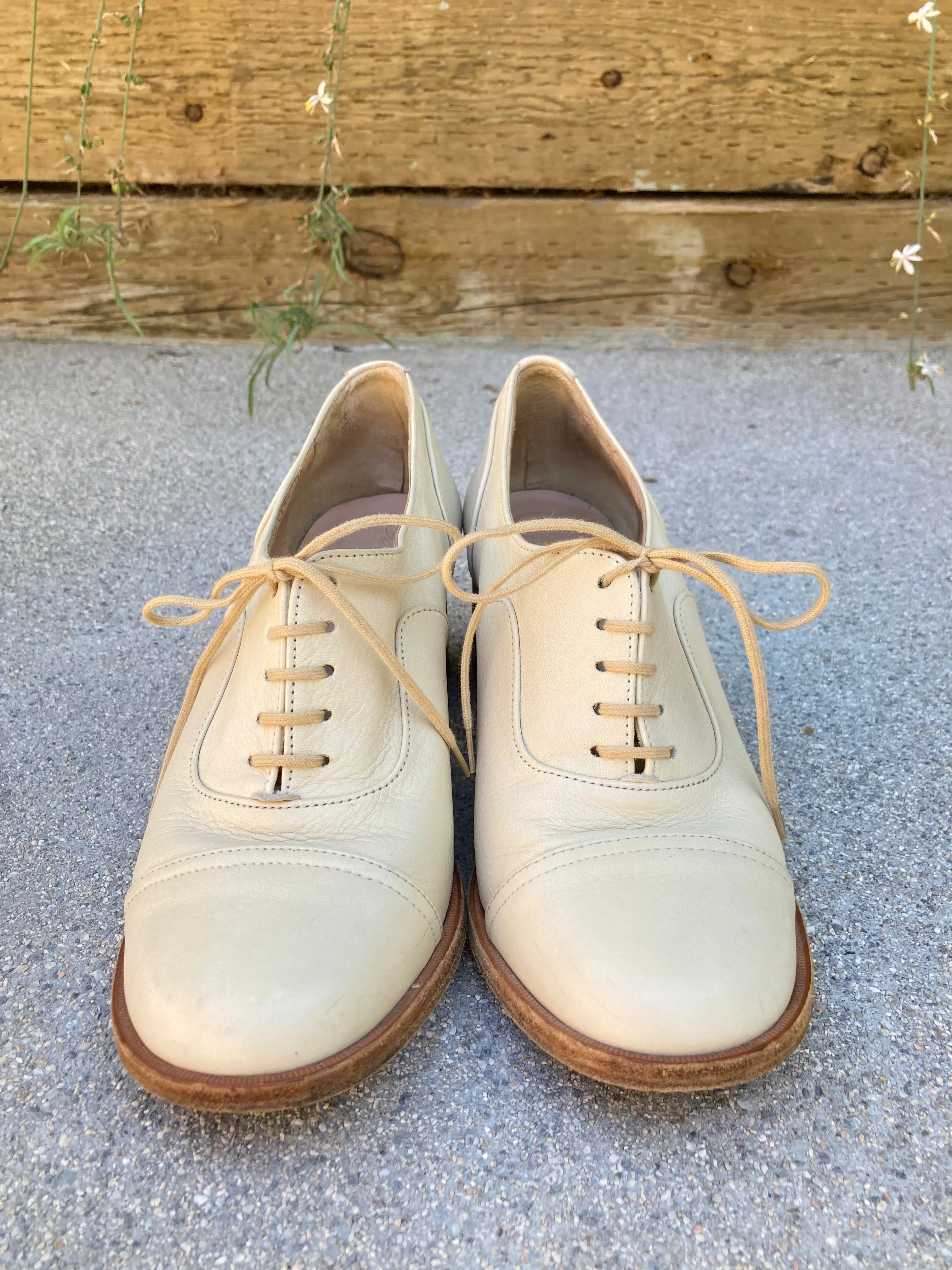 Vintage Robert Clergerie Block Heel Oxfords in Ivory