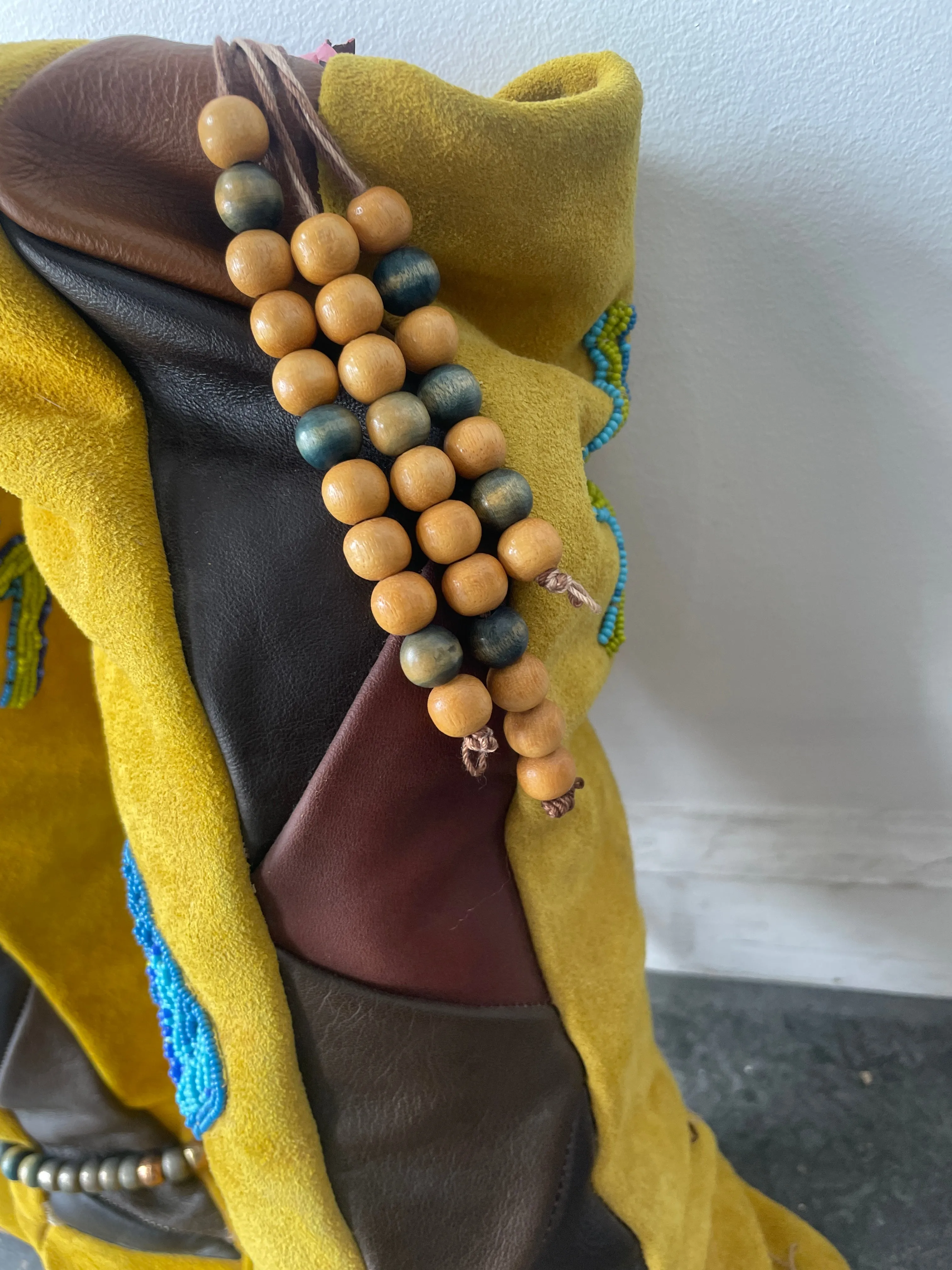 Vintage Yellow Suede Beaded Moccasin Boots