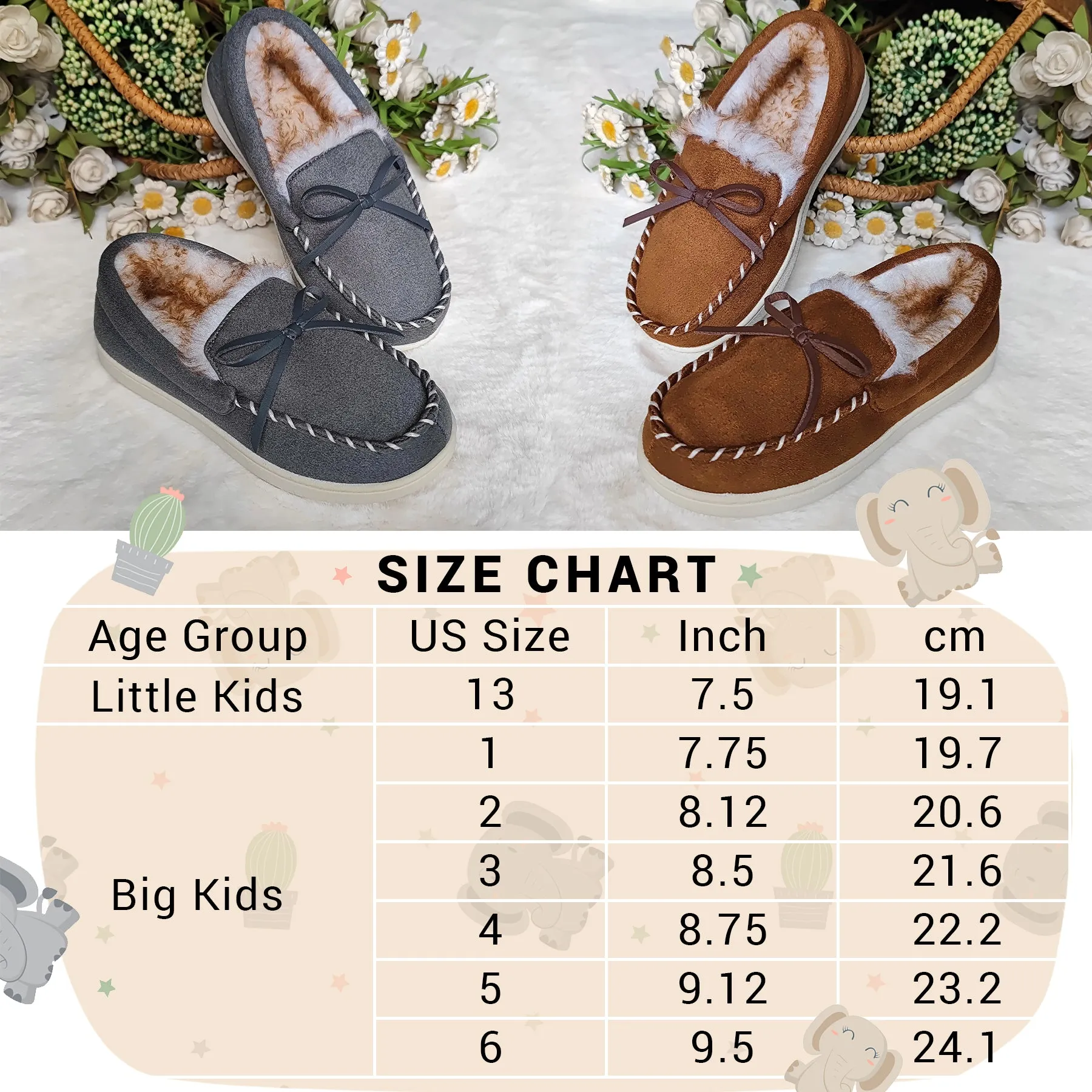VONMAY Kids Slippers Boys Girls Moccasins House Shoes with Comfy Faux Fur Lining Memory Foam Slipper
