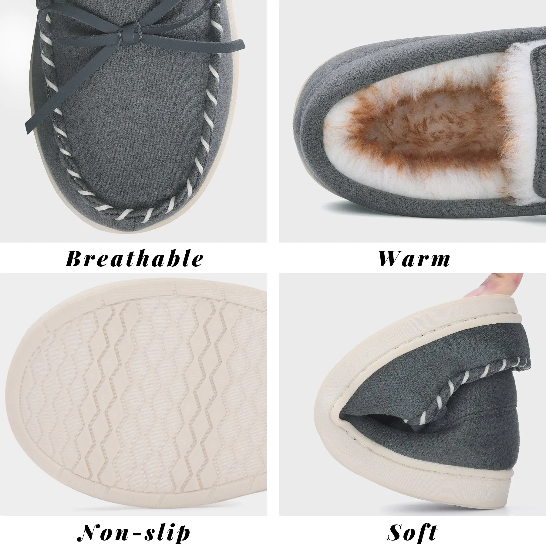 VONMAY Kids Slippers Boys Girls Moccasins House Shoes with Comfy Faux Fur Lining Memory Foam Slipper