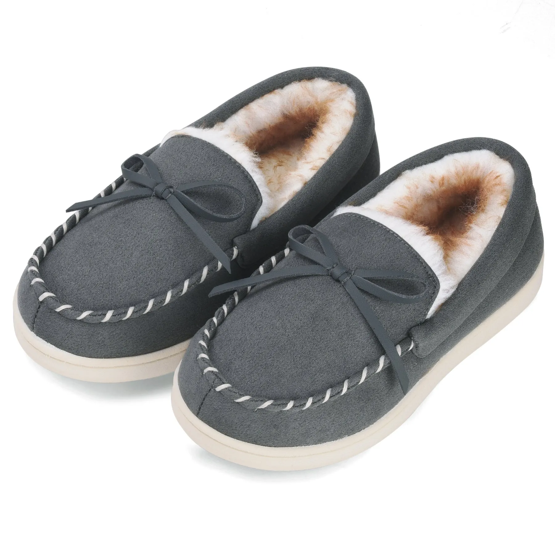 VONMAY Kids Slippers Boys Girls Moccasins House Shoes with Comfy Faux Fur Lining Memory Foam Slipper