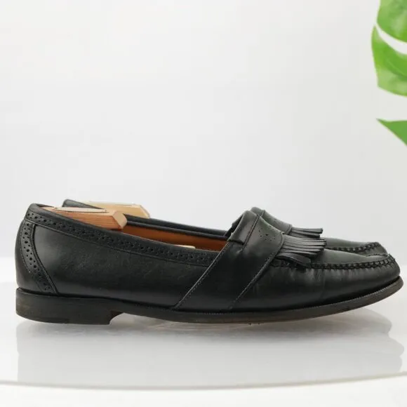 VTG Cole Haan Mens Loafer Size 9.5 D Black Leather Kiltie Shoe American Handsewn