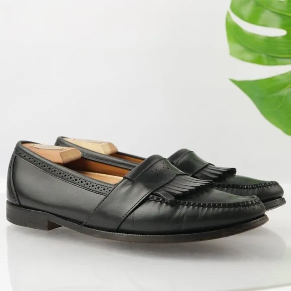 VTG Cole Haan Mens Loafer Size 9.5 D Black Leather Kiltie Shoe American Handsewn