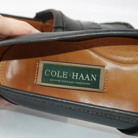 VTG Cole Haan Mens Loafer Size 9.5 D Black Leather Kiltie Shoe American Handsewn