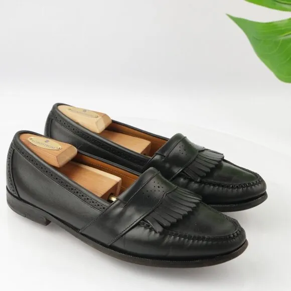 VTG Cole Haan Mens Loafer Size 9.5 D Black Leather Kiltie Shoe American Handsewn