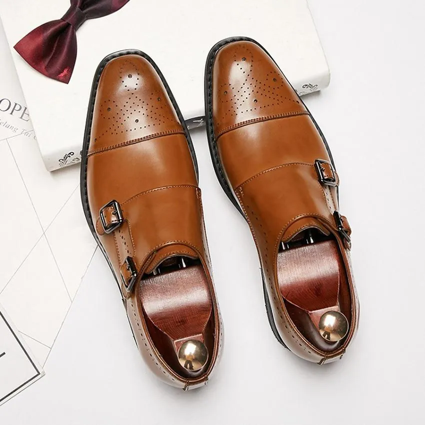 West Louis™ Genuine Leather British Design Double Buckle Oxfords