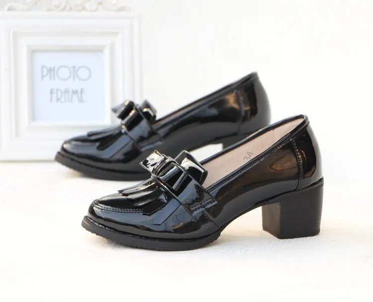 Women’s Black Loafers with Bow & Tassel