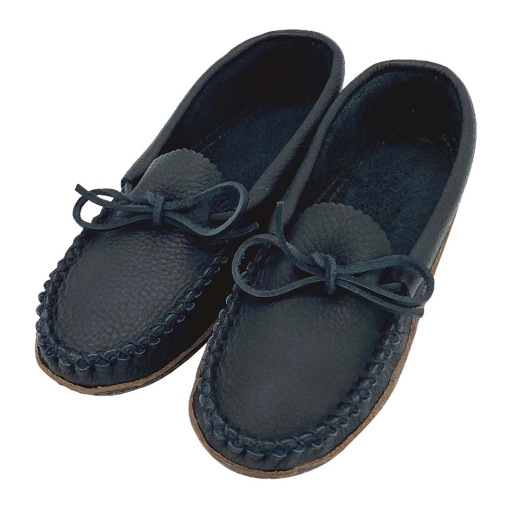 Women's Earthing Moccasins Moose Hide with Heavy Oil Tan Soles