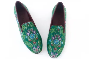 Women's Green Brocade Valenciana Slippers