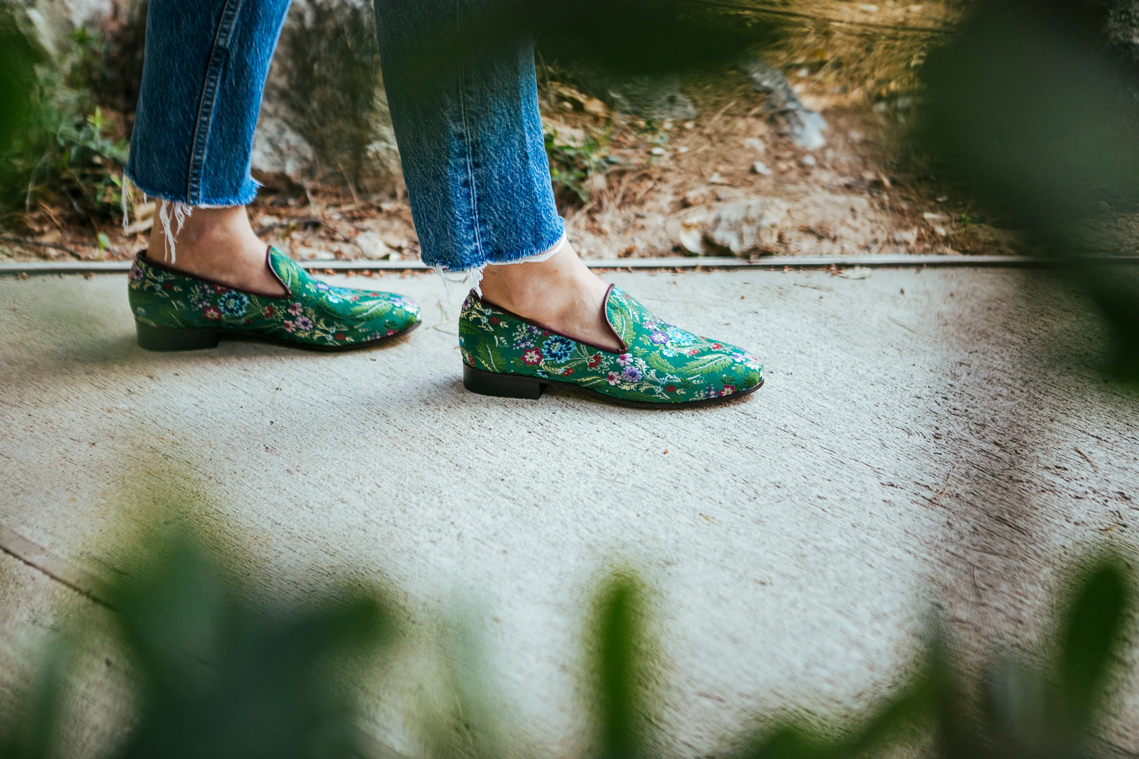 Women's Green Brocade Valenciana Slippers