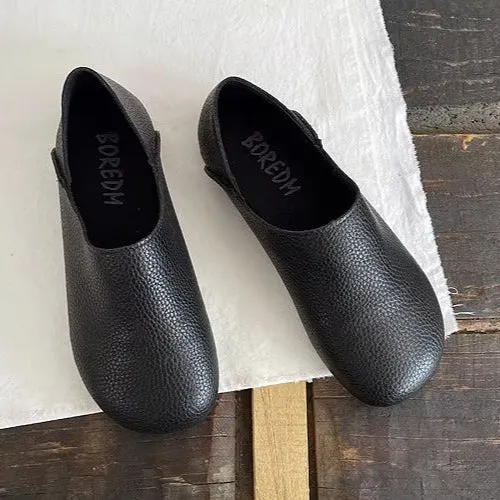 Women's Wide Round Toe High-vamp Comfort Slip-On Flats