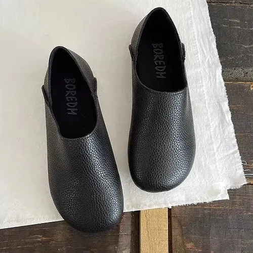 Women's Wide Round Toe High-vamp Comfort Slip-On Flats