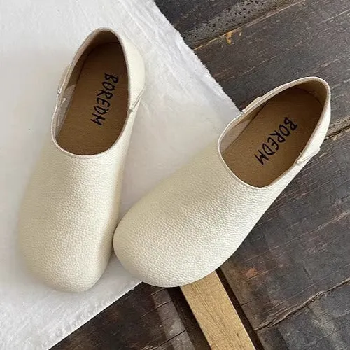 Women's Wide Round Toe High-vamp Comfort Slip-On Flats