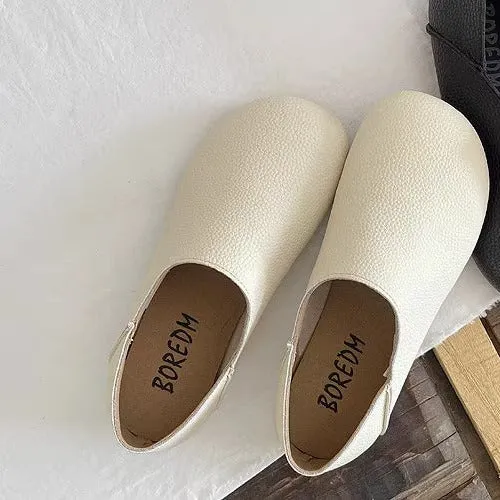Women's Wide Round Toe High-vamp Comfort Slip-On Flats