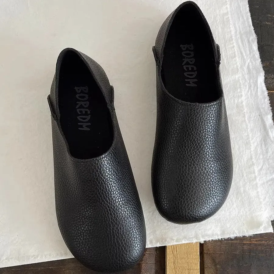 Women's Wide Round Toe High-vamp Comfort Slip-On Flats