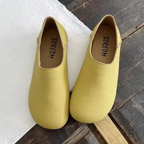 Women's Wide Round Toe High-vamp Comfort Slip-On Flats